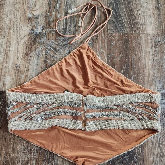 Retrofete Viola Tiger Stripe Dress Sequin Size Large NWT Halter Open Back - Picture 6 of 12